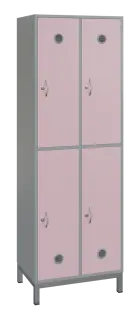 SBS-2222 šatní skříň 4-boxová, 1800x600x400 mm, kovové nohy, korpus šedý, dvířka pastelově růžová